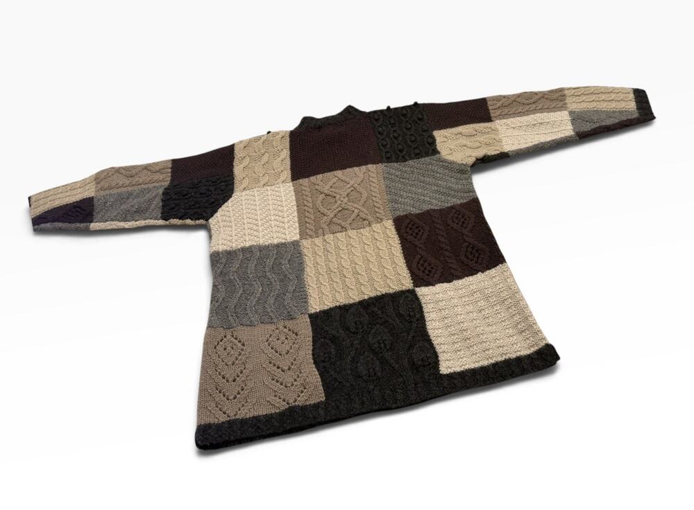 Vintage LL BEAN Sweater Patchwork Wool Aran Cable Knit Mock Neck Medium 4071/11